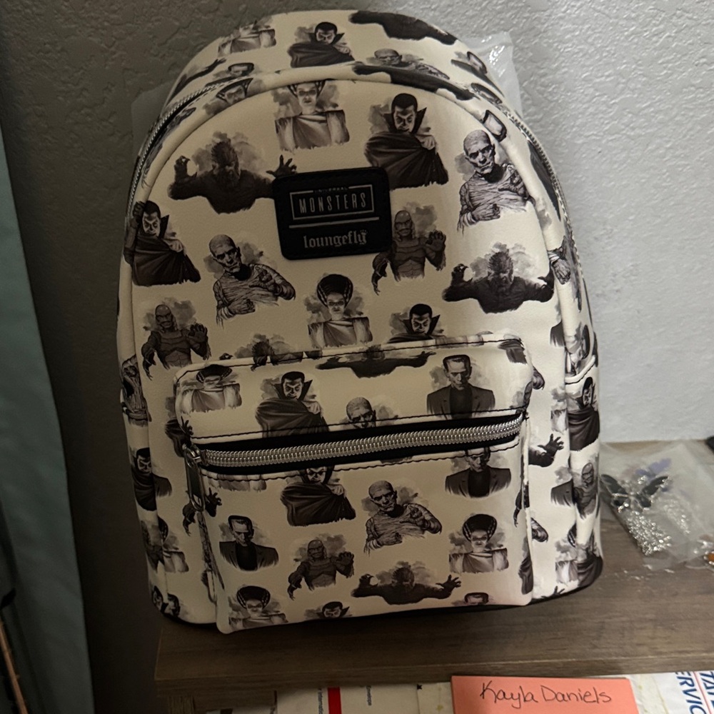 Loungefly Black & White Monsters Pattern Backpack